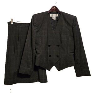 Sweet Suits Blazer & Straight Skirt Suit Combo Black w/ Plaid Design Women's 10P